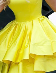 A-Line Homecoming Dresses Minimalist Dress Graduation Sweet 16 Short / Mini Sleeveless Jewel Neck Satin with Ruffles