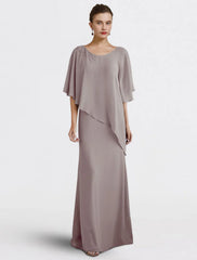 Aimishang Sheath / Column Mother of the Bride Dress Wedding Guest Plus Size Elegant V Neck Floor Length Chiffon Half Sleeve with Beading Fall