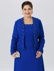 Aimishang A-Line Mother of the Bride Dress Formal Classic & Timeless Elegant & Luxurious Plus Size Straps Floor Length Chiffon Lace Long Sleeve Wrap Included with Pearls Crystals