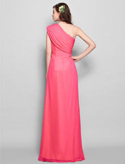 Sheath / Column Bridesmaid Dress One Shoulder Sleeveless Elegant Floor Length Chiffon with Side Draping