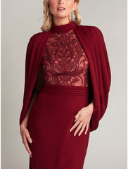 Mermaid / Trumpet Evening Gown Elegant Formal Dress Formal Sweep / Brush Train Long Sleeve High Neck Lace with Pleats Ruched