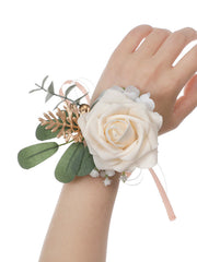 Bridesmaids Wrist Flowers Champagne Green Leaf Hand Flowers Men Corsage Clothing Accessories, CG61464
