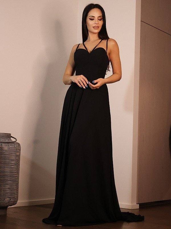 A-Line/Princess Jersey Ruffles Sweetheart Sleeveless Sweep/Brush Train Dresses - RongMoon