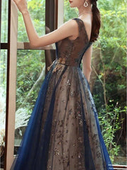 A-Line Glittering Wedding Guest Formal Evening Dress Scoop Neck Sleeveless Floor Length Organza with Sequin - RongMoon