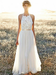 Simple Jewel Long Lace Top Wedding Dress with Bow