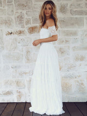 Short Sleeves Lace Boho Off-the-Shoulder Wedding Dress