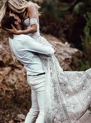 Ivory Lace Beach Mermaid Sweetheart Boho Wedding Dress