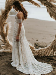 Ivory Lace Beach Mermaid Sweetheart Boho Wedding Dress