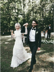 Mermaid High Neck Backless Long Sleeves Boho Wedding Dress
