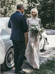 Mermaid High Neck Backless Long Sleeves Boho Wedding Dress