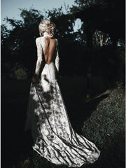 Mermaid High Neck Backless Long Sleeves Boho Wedding Dress
