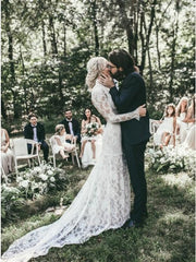 Mermaid High Neck Backless Long Sleeves Boho Wedding Dress