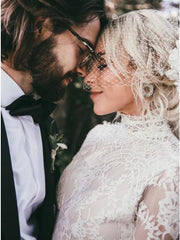 Mermaid High Neck Backless Long Sleeves Boho Wedding Dress