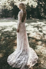 Mermaid High Neck Backless Long Sleeves Boho Wedding Dress