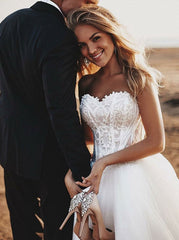Strapless A-Line Sweetheart Tulle Wedding Dress with Appliques