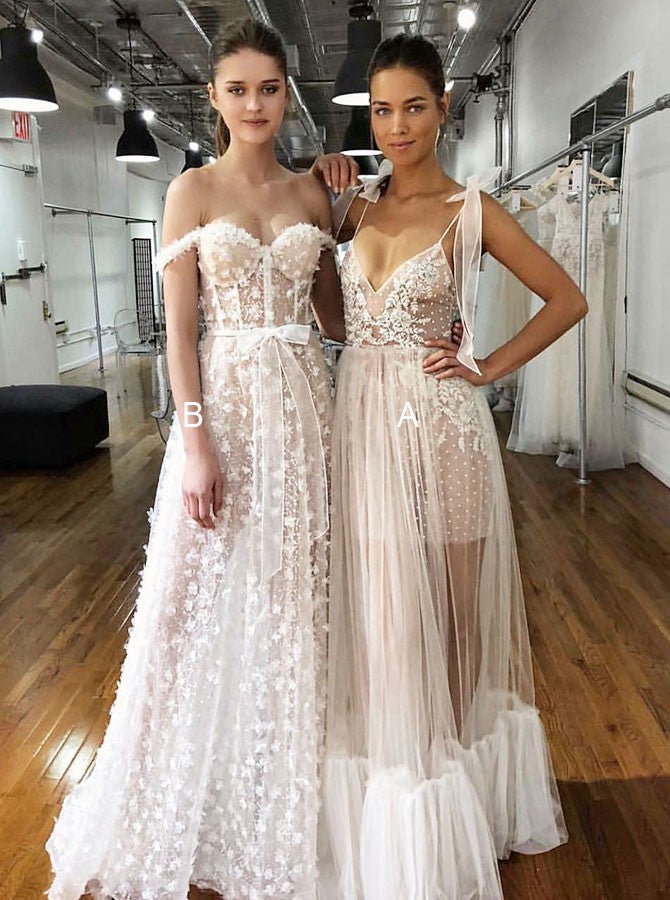 Detachable Train Blush Wedding Dress with Appliques