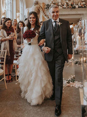 A-Line Long Sleeves Asymmetric Train Tulle Wedding Dress