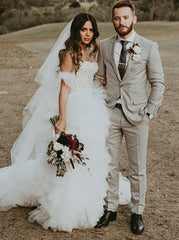 A-Line Strapless Asymmetric Appliques and Split Wedding Dress
