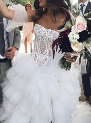 A-Line Strapless Asymmetric Appliques and Split Wedding Dress