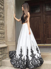 Open Back Long White Two Piece Batea Prom Dress