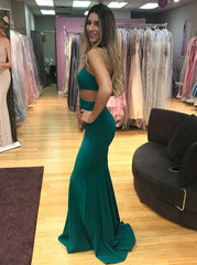 Mermaid Jewel Cut-out  Green Satin Prom Dress