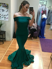 Mermaid Off-the-Shoulder Long Green Satin Prom Dress