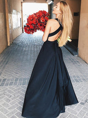 Open Back Long Black Deep V-Neck Prom Party Dress with Split