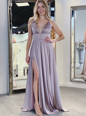 High Slit Spaghetti Straps Burgundy Satin Prom Party Dress
