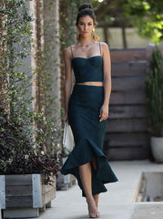 Dark Green Two Piece Mermaid Spaghetti Straps Prom Party Dress