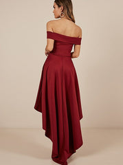 Hi-Low Off Shoulder Burgundy Prom Dress