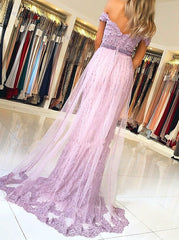 Beading Mermaid Off Shoulder Lavender Prom Dress