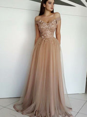 Beading Off Shoulder Champagne Prom Evening Dress