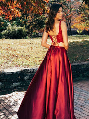 Split Criss Cross Back Two Pieces Burgundy Prom Dress