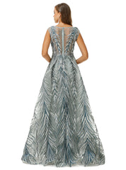 Silver Scoop A Line Beading Tulle Prom Dress