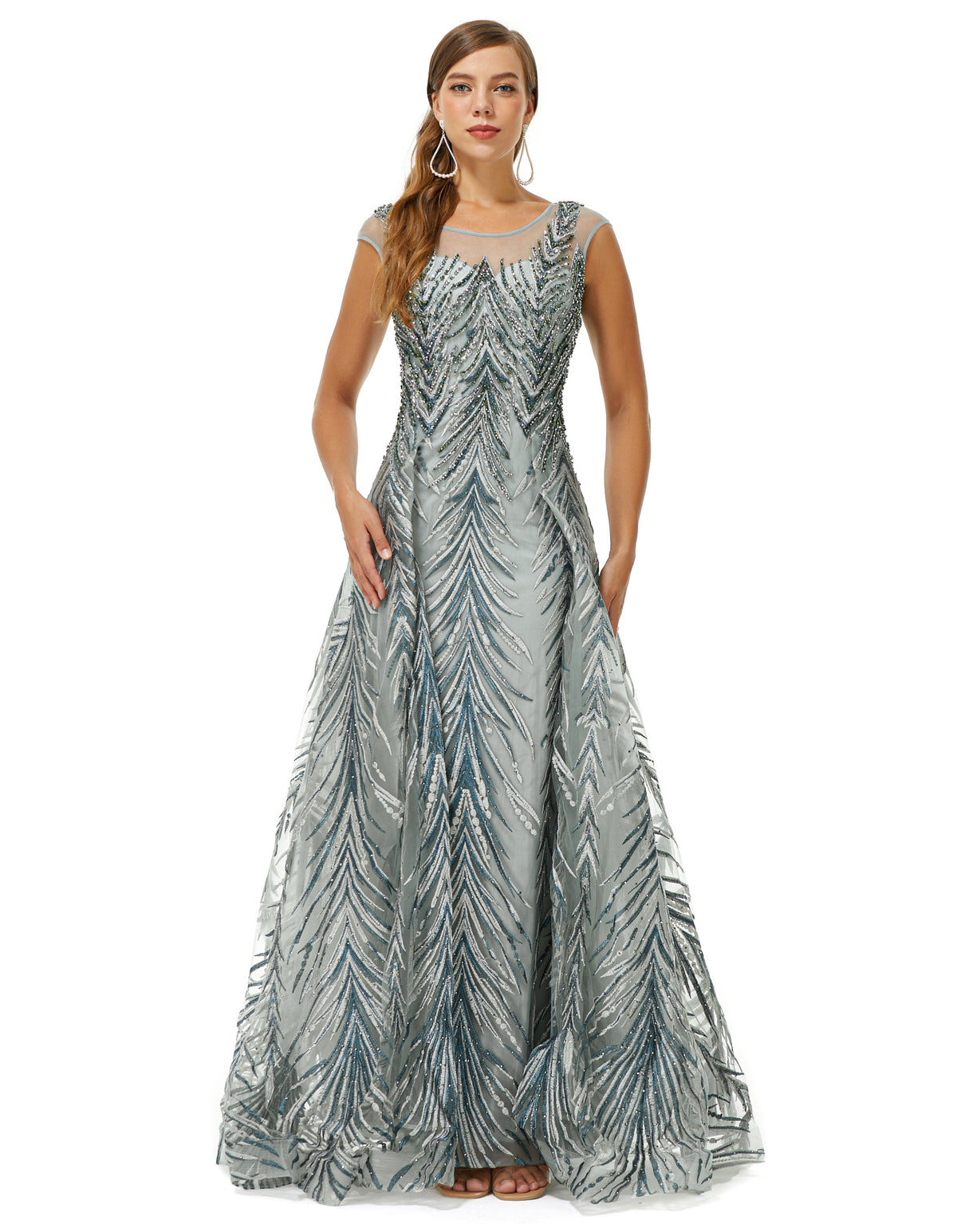 Silver Scoop A Line Beading Tulle Prom Dress