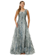 Silver Scoop A Line Beading Tulle Prom Dress