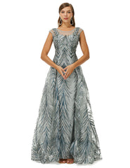 Silver Scoop A Line Beading Tulle Prom Dress