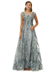 Silver Scoop A Line Beading Tulle Prom Dress