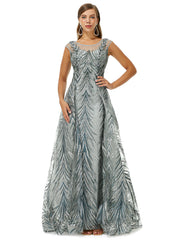 Silver Scoop A Line Beading Tulle Prom Dress