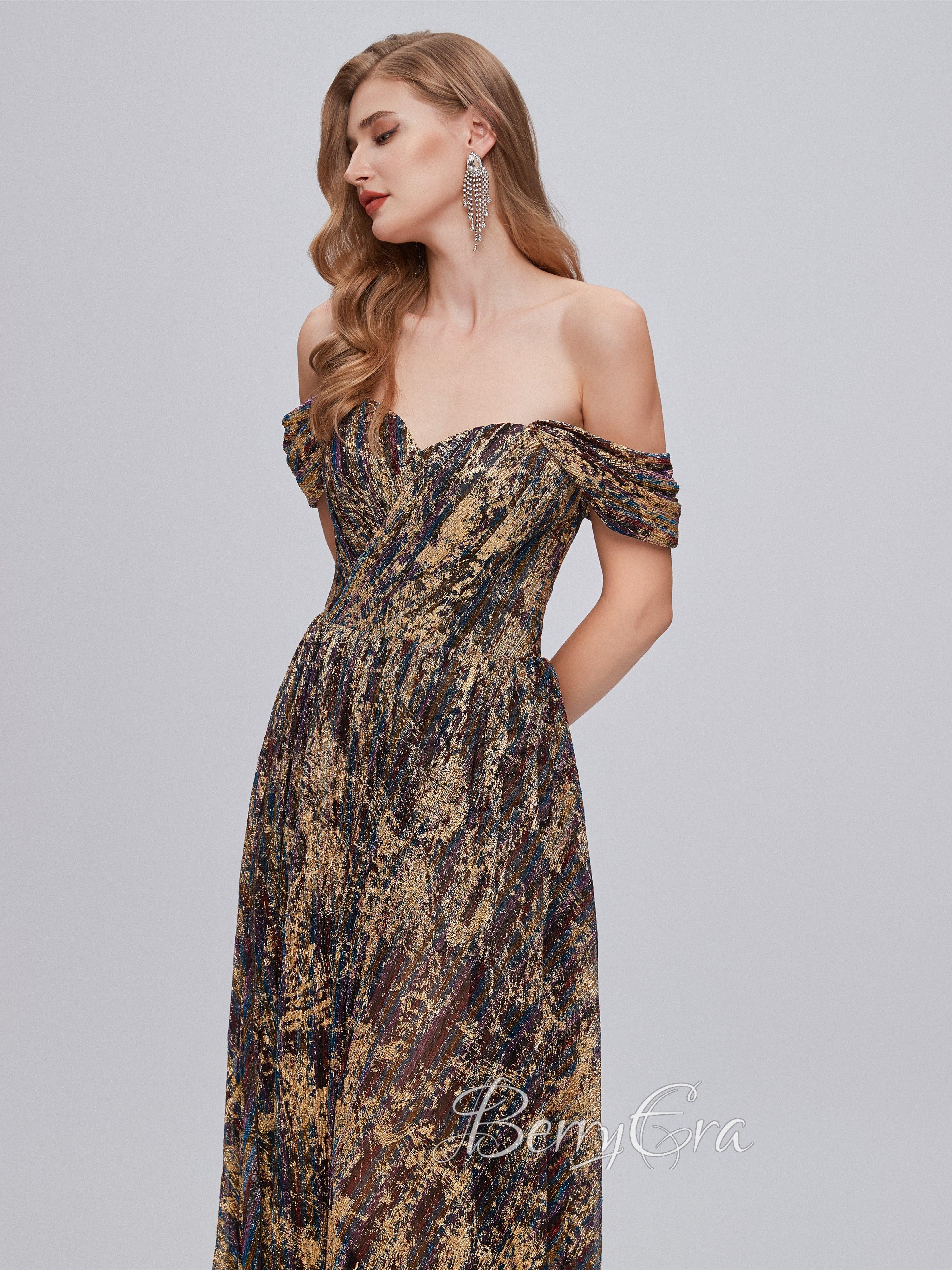 Off the Shouler A-line Printed Chiffon Prom Dresses, High Slit Prom Dresses, Newest 2023 Prom Dress, Bridesmaid Dresses - RongMoon
