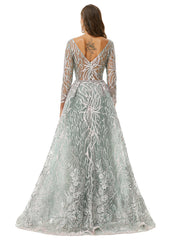 Silver V Neck Long Sleeve A Ling Prom Formal Dress