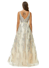 Luxury Sexy Beading Champagne Prom Dress