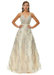 Luxury Sexy Beading Champagne Prom Dress