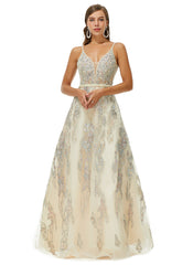 Luxury Sexy Beading Champagne Prom Dress