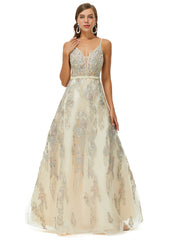 Luxury Sexy Beading Champagne Prom Dress