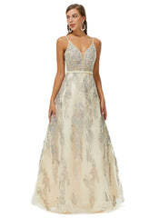 Luxury Sexy Beading Champagne Prom Dress