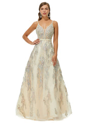 Luxury Sexy Beading Champagne Prom Dress