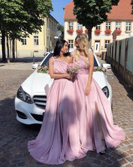 Chiffon Bridesmaid Dresses One Shoulder Leg Slit - RongMoon