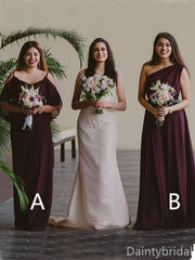Mismatched Chiffon Spaghetti Straps One Shoulder Bridesmaid Dressest, BG363