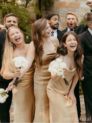Simple Spaghetti Straps Champagne Bridesmaid Dresses Online, BG367